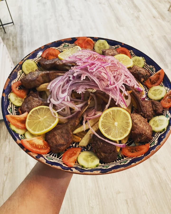A freshly prepared kebab platter at Oasis